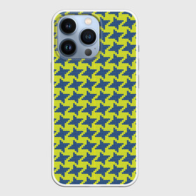Чехол для iPhone 13 Pro с принтом Сине желтые гусиные лапки в Кировске,  |  | Тематика изображения на принте: вязанка | гусиные лапки | желтый | мода | паттерн | синий | узор