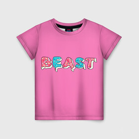 Детская футболка 3D с принтом Mr Beast Donut (Pink edition) в Кировске, 100% гипоаллергенный полиэфир | прямой крой, круглый вырез горловины, длина до линии бедер, чуть спущенное плечо, ткань немного тянется | arts | mr beast | mrbeast | youtube | арты | блогеры | мистер бист | прикольные надписи | ютуб | ютуберы