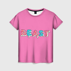 Женская футболка 3D с принтом Mr Beast Donut (Pink edition) в Кировске, 100% полиэфир ( синтетическое хлопкоподобное полотно) | прямой крой, круглый вырез горловины, длина до линии бедер | arts | mr beast | mrbeast | youtube | арты | блогеры | мистер бист | прикольные надписи | ютуб | ютуберы