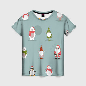 Женская футболка 3D с принтом Новый Гoд в Кировске, 100% полиэфир ( синтетическое хлопкоподобное полотно) | прямой крой, круглый вырез горловины, длина до линии бедер | 2022 | гном | год | дед | зима | мишка | мороз | новый | пингвин | праздик | рождество | снеговик | узор