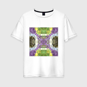 Женская футболка хлопок Oversize с принтом Коллекция Фрактальная мозаика Фиолетово-зеленый Квадрат в Кировске, 100% хлопок | свободный крой, круглый ворот, спущенный рукав, длина до линии бедер
 | abstraction | fractal | green | mosaic | pattern | purple | yellow | абстракция | желтый | зеленый | мозайка | на витрину | узор | фиолетовый | фрактал