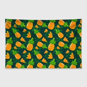 Флаг-баннер с принтом Ананасы. Много ананасов в Кировске, 100% полиэстер | размер 67 х 109 см, плотность ткани — 95 г/м2; по краям флага есть четыре люверса для крепления | ананас | ананасовый | ананасы | сладость | фрукт