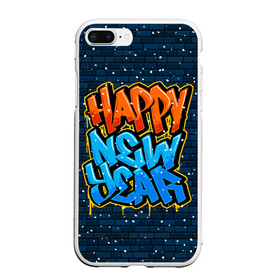 Чехол для iPhone 7Plus/8 Plus матовый с принтом С Новым Годом граффити / Happy New Year graffiti в Кировске, Силикон | Область печати: задняя сторона чехла, без боковых панелей | Тематика изображения на принте: graffiti | wall | граффити | зима | новый год | рождество | снег | снежинка | стена