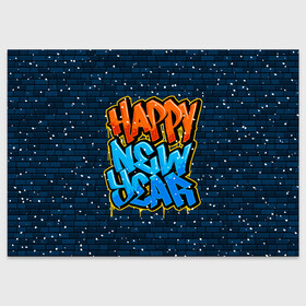 Поздравительная открытка с принтом С Новым Годом граффити / Happy New Year graffiti в Кировске, 100% бумага | плотность бумаги 280 г/м2, матовая, на обратной стороне линовка и место для марки
 | Тематика изображения на принте: graffiti | wall | граффити | зима | новый год | рождество | снег | снежинка | стена