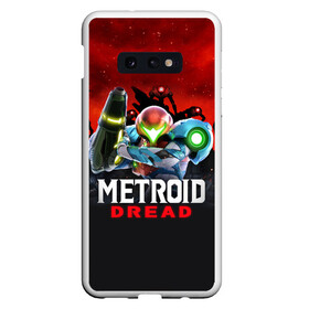 Чехол для Samsung S10E с принтом Space Fight | Metroid Dread в Кировске, Силикон | Область печати: задняя сторона чехла, без боковых панелей | game | logo | mercurysteam | metroid | metroid dread | metroid fusion | samus aran | игра | компьютерная игра | лого | логотип | метроид | метроид дреад | мэтроид | мэтройдо дореддо | самус аран | эмблема