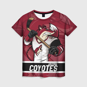 Женская футболка 3D с принтом Аризона Койотис Arizona Coyotes в Кировске, 100% полиэфир ( синтетическое хлопкоподобное полотно) | прямой крой, круглый вырез горловины, длина до линии бедер | arizona | arizona coyotes | coyotes | hockey | nhl | usa | аризона | аризона койотис | койотис | нхл | спорт | сша | феникс | финикс койотс | хоккей | шайба