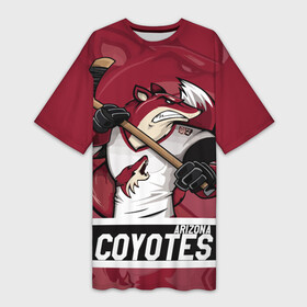Платье-футболка 3D с принтом Аризона Койотис, Arizona Coyotes в Кировске,  |  | arizona | arizona coyotes | coyotes | hockey | nhl | usa | аризона | аризона койотис | койотис | нхл | спорт | сша | феникс | финикс койотс | хоккей | шайба