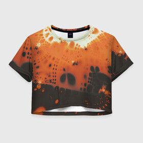 Женская футболка Crop-top 3D с принтом Коллекция Journey Оранжевый взрыв 126-3 2 в Кировске, 100% полиэстер | круглая горловина, длина футболки до линии талии, рукава с отворотами | abstraction | black | bright | fractal | orange | абстракция | на витрину | оранжевый | фрактал | черный | яркий