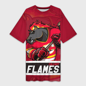 Платье-футболка 3D с принтом Калгари Флэймз, Calgary Flames в Кировске,  |  | calgary | calgary flames | flames | hockey | nhl | usa | калгари | калгари флэймз | нхл | спорт | сша | флэймз | хоккей | шайба
