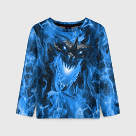 Детский лонгслив 3D с принтом Дракон в синем пламени Dragon in blue flame в Кировске, 100% полиэстер | длинные рукава, круглый вырез горловины, полуприлегающий силуэт
 | dragon | дракон | миф | монстр | огонь | пламя | фэнтези