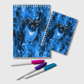 Блокнот с принтом Дракон в синем пламени Dragon in blue flame в Кировске, 100% бумага | 48 листов, плотность листов — 60 г/м2, плотность картонной обложки — 250 г/м2. Листы скреплены удобной пружинной спиралью. Цвет линий — светло-серый
 | Тематика изображения на принте: dragon | дракон | миф | монстр | огонь | пламя | фэнтези