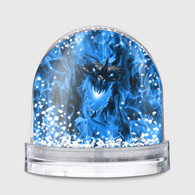 Игрушка Снежный шар с принтом Дракон в синем пламени Dragon in blue flame в Кировске, Пластик | Изображение внутри шара печатается на глянцевой фотобумаге с двух сторон | dragon | дракон | миф | монстр | огонь | пламя | фэнтези