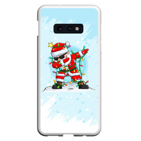 Чехол для Samsung S10E с принтом Santa Dabbing в гирлянде. в Кировске, Силикон | Область печати: задняя сторона чехла, без боковых панелей | 2022 | dabbing | happy new year | merry christmas | santa dabbing | год тигра | зима близко | нг | новогодний | новогодний тигр | новый год | новый год 2022 | рождество | символ 2022 года | снег | снежинки