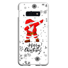 Чехол для Samsung S10E с принтом Santa Dabbing идет снег. в Кировске, Силикон | Область печати: задняя сторона чехла, без боковых панелей | Тематика изображения на принте: 2022 | dabbing | happy new year | merry christmas | santa dabbing | год тигра | зима близко | нг | новогодний | новогодний тигр | новый год | новый год 2022 | рождество | символ 2022 года | снег | снежинки