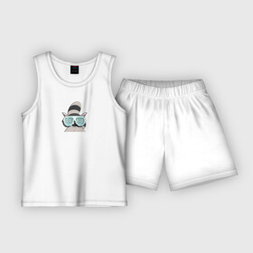 Детская пижама с шортами хлопок с принтом Диско Енот в Кировске,  |  | дискоенот | дисколемур | енот | енотики | лемур | летоенот | пляж