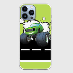 Чехол для iPhone 13 Pro Max с принтом Вспыш и чудо машинки   Огурчик в Кировске,  |  | вспыш | детский | зеленый | мальчик | машина | машинки | монстрак | мультик | мультфильм | огурчик | персонаж | чудо