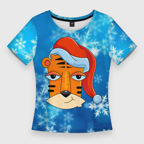 Женская футболка 3D Slim с принтом Забавная морда тигра в Кировске,  |  | 2022 | год тигра | новый год | новый год 2022 | символ года | тигр | тигренок | тигрица | тигры