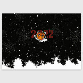 Поздравительная открытка с принтом Тигр 2022 Black в Кировске, 100% бумага | плотность бумаги 280 г/м2, матовая, на обратной стороне линовка и место для марки
 | 2022 | год тигра | новый год | новый год 2022 | символ года | тигр | тигренок | тигрица | тигры