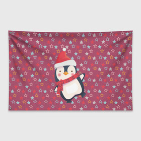Флаг-баннер с принтом Пингвин в звездах в Кировске, 100% полиэстер | размер 67 х 109 см, плотность ткани — 95 г/м2; по краям флага есть четыре люверса для крепления | звезды | новый год | паттерн | пингвин | праздник