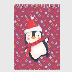 Скетчбук с принтом Пингвин в звездах в Кировске, 100% бумага
 | 48 листов, плотность листов — 100 г/м2, плотность картонной обложки — 250 г/м2. Листы скреплены сверху удобной пружинной спиралью | звезды | новый год | паттерн | пингвин | праздник
