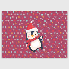 Поздравительная открытка с принтом Пингвин в звездах в Кировске, 100% бумага | плотность бумаги 280 г/м2, матовая, на обратной стороне линовка и место для марки
 | звезды | новый год | паттерн | пингвин | праздник