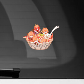 Наклейка на автомобиль с принтом Блюдо из чиби Тартальи в Кировске, ПВХ |  | genshin impact | арт | аякс | ли юэ | осьминог | рисунок | тарталья | чайльд | чиби