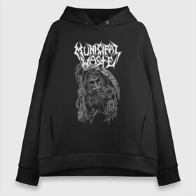 Женское худи Oversize хлопок с принтом Municipal Waste - urban nightmare в Кировске, френч-терри — 70% хлопок, 30% полиэстер. Мягкий теплый начес внутри —100% хлопок | боковые карманы, эластичные манжеты и нижняя кромка, капюшон на магнитной кнопке | Тематика изображения на принте: crossover thrash | death | group | hype | mask | municipal waste | music | nightmare | richmond | scythe | usa | вирджиния | группа | коммунальные отходы | коса | кроссовертрэш | музыка | ночь | противогаз | сша | ха