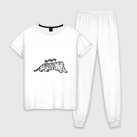 Женская пижама хлопок с принтом ТигрРра на отдыхе в Кировске, 100% хлопок | брюки и футболка прямого кроя, без карманов, на брюках мягкая резинка на поясе и по низу штанин | 2022 | кот | лев | новый год | тигр