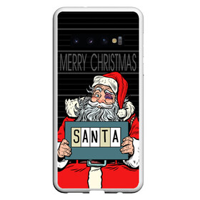 Чехол для Samsung Galaxy S10 с принтом Merry Christmas Санта с синяком в Кировске, Силикон | Область печати: задняя сторона чехла, без боковых панелей | at the police station | bad | criminal | happy christmas | holds | nameplate | new year | santa claus | держит | новый год | преступник | санта клаус | счастливого рождества | табличка с именем