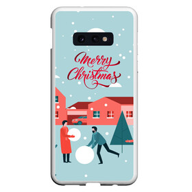 Чехол для Samsung S10E с принтом Merry Christmas Cчастливого Рождества в Кировске, Силикон | Область печати: задняя сторона чехла, без боковых панелей | Тематика изображения на принте: 2022 | christmas | cчастливого | merry | год | елка | новый | праздник | рождества | снег | снеговик