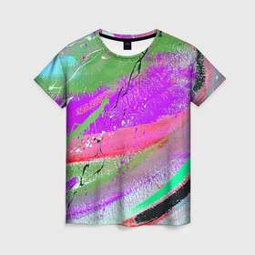 Женская футболка 3D с принтом Красочный взрыв в Кировске, 100% полиэфир ( синтетическое хлопкоподобное полотно) | прямой крой, круглый вырез горловины, длина до линии бедер | абстракция | краски | пестрый | хаос | цветной
