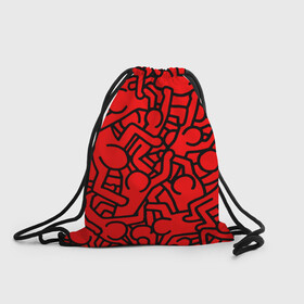 Рюкзак-мешок 3D с принтом Челопаззл в Кировске, 100% полиэстер | плотность ткани — 200 г/м2, размер — 35 х 45 см; лямки — толстые шнурки, застежка на шнуровке, без карманов и подкладки | абстракция | красный | пестрый | пиктограмма | человечки