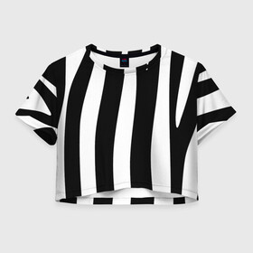 Женская футболка Crop-top 3D с принтом ZeBRO в Кировске, 100% полиэстер | круглая горловина, длина футболки до линии талии, рукава с отворотами | зебра | пестрый | полосатый | узор | черно белое