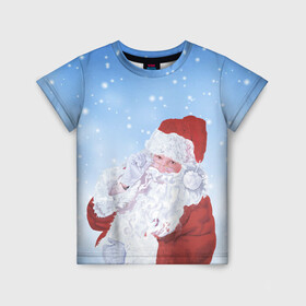 Детская футболка 3D с принтом Дедушка мороз в Кировске, 100% гипоаллергенный полиэфир | прямой крой, круглый вырез горловины, длина до линии бедер, чуть спущенное плечо, ткань немного тянется | new year | арт | графика | дед мороз | зима | новый год | рождество | санта