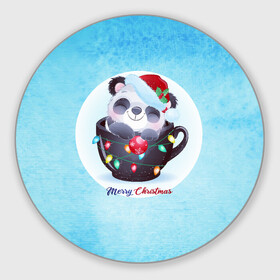Круглый коврик для мышки с принтом Панда 2022 в Кировске, резина и полиэстер | круглая форма, изображение наносится на всю лицевую часть | new year | арт | графика | зима | новый год | панда | рождество