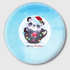 Значок с принтом Панда 2022 в Кировске,  металл | круглая форма, металлическая застежка в виде булавки | new year | арт | графика | зима | новый год | панда | рождество