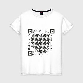 Женская футболка хлопок с принтом QR Love в Кировске, 100% хлопок | прямой крой, круглый вырез горловины, длина до линии бедер, слегка спущенное плечо | coronavirus | covid | covid19 | l | qr code | qr код | sputnik | вакцина | вакцинация | вирус | здоровье | изоляция | иммунитет | карантин | ковид | код | корона | коронавирус | маркировка | маска | пандемия | паспорт