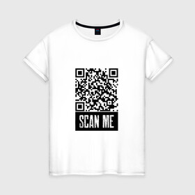 Женская футболка хлопок с принтом QR Scan в Кировске, 100% хлопок | прямой крой, круглый вырез горловины, длина до линии бедер, слегка спущенное плечо | coronavirus | covid | covid19 | qr code | qr код | sputnik | вакцина | вакцинация | вирус | здоровье | изоляция | иммунитет | карантин | ковид | код | корона | коронавирус | маркировка | маска | пандемия | паспорт | прививка