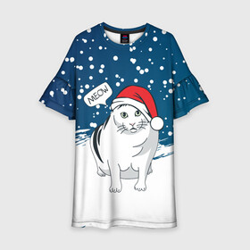 Детское платье 3D с принтом НОВОГОДНИЙ КОТ БЕНДЕР (МЕМ) в Кировске, 100% полиэстер | прямой силуэт, чуть расширенный к низу. Круглая горловина, на рукавах — воланы | 2022 | 22 | bender | cat | christmas | meme | memes | meow | merry | new | snow | winter | year | бендер | год | зима | кот | кошка | мем | мемы | мяй | новый | рождество | снег | толстый
