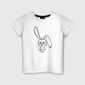 Детская футболка хлопок с принтом Заяц пучеглазый в Кировске, 100% хлопок | круглый вырез горловины, полуприлегающий силуэт, длина до линии бедер | веселье | детские | длинные уши | для девушек | для детей | зайчик | заяц | кролик | мультики | сказка | сказочные | удивление