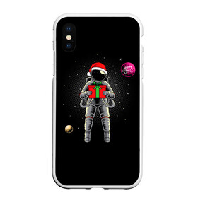 Чехол для iPhone XS Max матовый с принтом Астронавт с подарком Astronaut and Gift в Кировске, Силикон | Область печати: задняя сторона чехла, без боковых панелей | space | астронавт | дед мороз | звезда | космонавт | космос | новый год | планета | подарок | рождество | санта