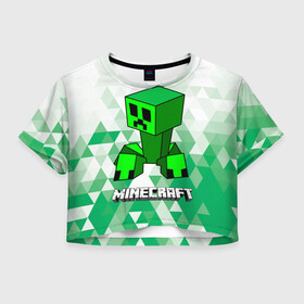 Женская футболка Crop-top 3D с принтом Minecraft Creeper ползучий камикадзе в Кировске, 100% полиэстер | круглая горловина, длина футболки до линии талии, рукава с отворотами | creeper | green minecraft | minecraft | minecraft creeper | minecraft dungeons | детские игры | зеленый майнкрафт | камикадзе | крипер | крипер майнкрафт | криппер | майнкрафт крипер | майнкрафт подземелье | минекрафт | мобы