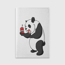 Обложка для паспорта матовая кожа с принтом Взрывная панда в Кировске, натуральная матовая кожа | размер 19,3 х 13,7 см; прозрачные пластиковые крепления | Тематика изображения на принте: bomb | dinamit | panda | бомба | динамит | животное | панда