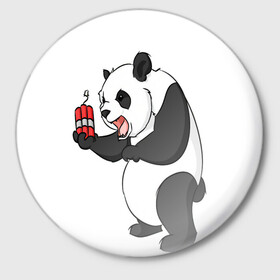 Значок с принтом Взрывная панда в Кировске,  металл | круглая форма, металлическая застежка в виде булавки | bomb | dinamit | panda | бомба | динамит | животное | панда