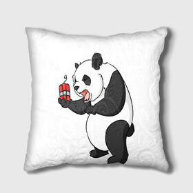 Подушка 3D с принтом Взрывная панда в Кировске, наволочка – 100% полиэстер, наполнитель – холлофайбер (легкий наполнитель, не вызывает аллергию). | состоит из подушки и наволочки. Наволочка на молнии, легко снимается для стирки | bomb | dinamit | panda | бомба | динамит | животное | панда