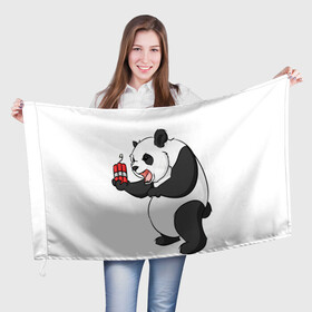 Флаг 3D с принтом Взрывная панда в Кировске, 100% полиэстер | плотность ткани — 95 г/м2, размер — 67 х 109 см. Принт наносится с одной стороны | bomb | dinamit | panda | бомба | динамит | животное | панда