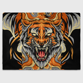 Плед 3D с принтом Символ года тигр в гневе в Кировске, 100% полиэстер | закругленные углы, все края обработаны. Ткань не мнется и не растягивается | Тематика изображения на принте: 2022 | большая кошка | животное | новый год | символ года | тигр | хищник