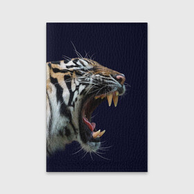 Обложка для паспорта матовая кожа с принтом Оскал тигра | Большая кошка в Кировске, натуральная матовая кожа | размер 19,3 х 13,7 см; прозрачные пластиковые крепления | Тематика изображения на принте: 2022 | big teeth | fangs | grin | tiger | tigr | tigris | большая кошка | большие зубы | клыки | новый год | оскалиться | острые клыки | полосатая кошка | скалить | скалить зубы | тигр