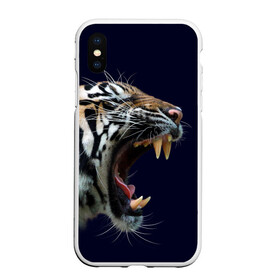 Чехол для iPhone XS Max матовый с принтом Оскал тигра | Большая кошка в Кировске, Силикон | Область печати: задняя сторона чехла, без боковых панелей | 2022 | big teeth | fangs | grin | tiger | tigr | tigris | большая кошка | большие зубы | клыки | новый год | оскалиться | острые клыки | полосатая кошка | скалить | скалить зубы | тигр
