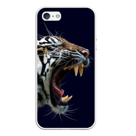 Чехол для iPhone 5/5S матовый с принтом Оскал тигра | Большая кошка в Кировске, Силикон | Область печати: задняя сторона чехла, без боковых панелей | 2022 | big teeth | fangs | grin | tiger | tigr | tigris | большая кошка | большие зубы | клыки | новый год | оскалиться | острые клыки | полосатая кошка | скалить | скалить зубы | тигр